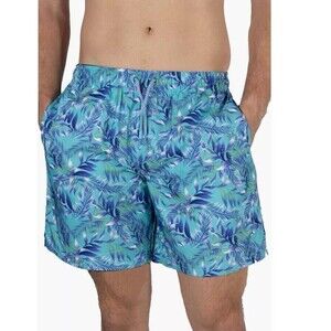 TAILORBYRD Tropical Print Blue Swim Trunks Board Shorts Mesh Lining Brief Men L